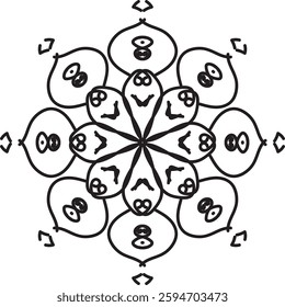 Coloring book page, mandala design.
