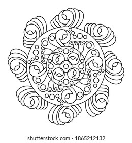 Coloring book page mandala. Doodle Linear art. Anti stress for adults and children for relaxing. Hand drawn Decorative monochrome element for design