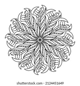 Coloreando la página del libro mandala . Doodle Arte Linear. Anti estrés para adultos. Elemento monocromo decorativo dibujado a mano para el diseño.