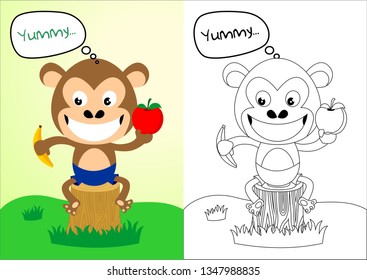 Coloring book or page with monkey.