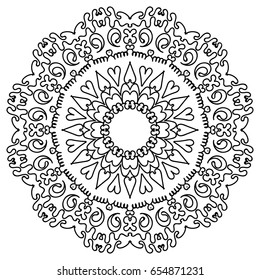Coloring Book Page for Older Children and Adult Colorists. Round Ornate Vector Illustration. Black and White Pattern. Mandala Ornament. 