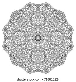 Coloring Book Page for Older Children and Adult Colorists. Round Ornate Vector Illustration. Black and White Pattern. Mandala Ornament