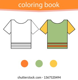 Coloring book page for preschool children with colorful clown t-shirt and sketch to color