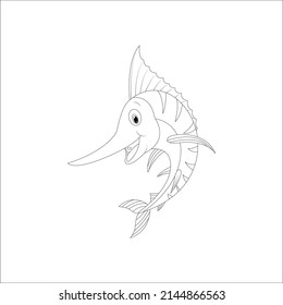 Coloring book page for preschool children with colorful clown fish and sketch, Amazing funny Fish coloring book page for kids.