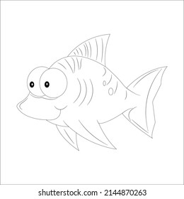 Coloring book page for preschool children with colorful clown fish and sketch. Funny fish coloring pages for kids.