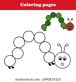 Coloring book page for preschool children with cute caterpillar , kindergarten coloring activities