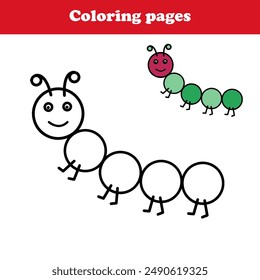 Coloring book page for preschool children with cute caterpillar , kindergarten coloring activities