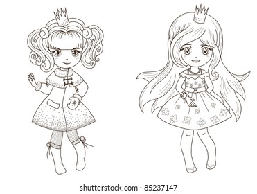 Coloring  book page – princesses 2 Fairy tale princesses for coloring  - outline