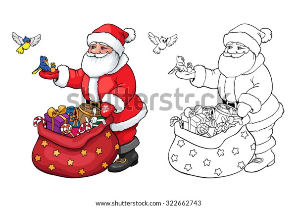 Coloring Book Page Santa Claus Birds 库存矢量图（免版税）322662743 | Shutterstock