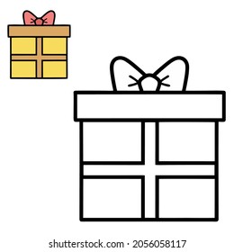 Coloring book or page with set of gift boxes with ribbons