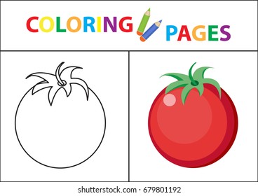Coloring book page. Sketch outline and color version. Coloring for kids. Childrens education. Vector illustration