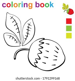 Coloring book page template with strawberry, for kids .Vector illustration EPS 10.