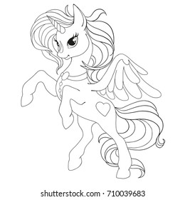 Coloring book page. The unicorn is fabulous. A horse with wings. Vector illustration isolated on white background.