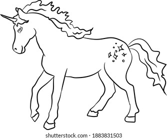Coloring book page unicorn. Vector