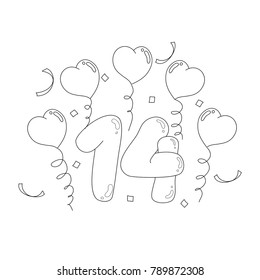 Coloring book page in valentine's day. Vector illustration. Hand drawn. doodle style.