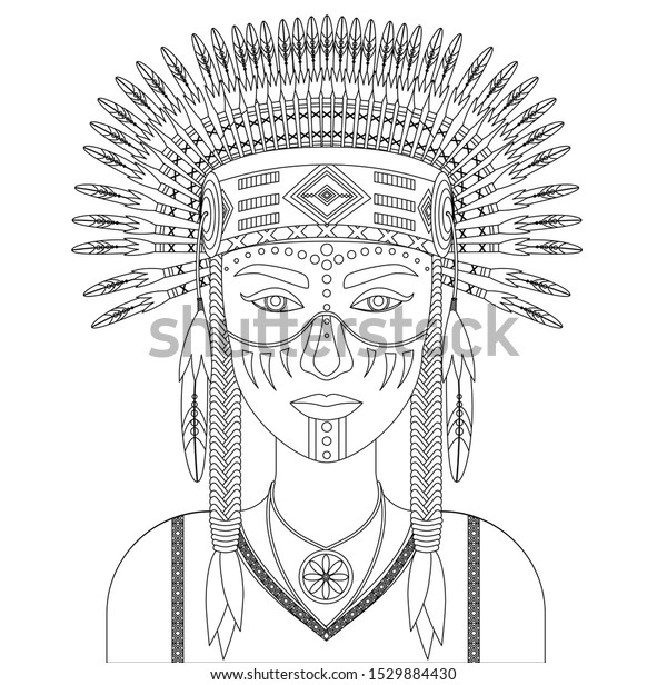 Coloring Book Page Vector Portrait Native Stock Vector Royalty Free 1529884430