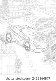 Coloring book page vehicles a clean and tidy vehicle is designed to create a beautiful environment free from traffic jams