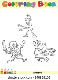 Coloring Book Page Zombie Cartoon Character 