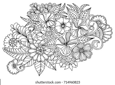 Coloring book page.Flower pattern in black and white. Can use for print , coloring and card design
