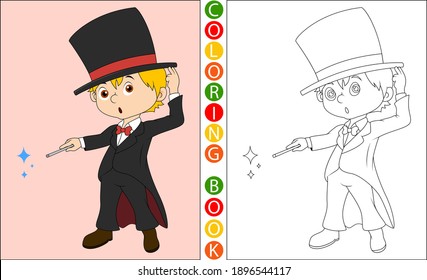 Coloring book pages. cartoon illustration of a magician