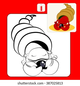 Coloring Book. Coloring book pages with cartoon vector illustration. Kids coloring pages with crab asleep hugging with pearl.