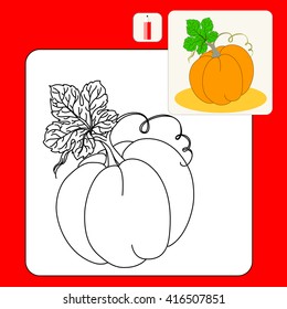 Coloring Book. Coloring book pages with cartoon vector illustration. Pumpkin Isolated on White. Flat Design Style.