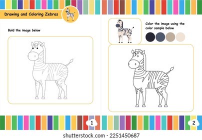 Coloring book pages for children's education - Zebras