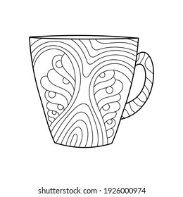 Colorando páginas de libros. Taza de café o té. Ilustración dibujada a mano con ornamentos abstractos. Ilustración del vector