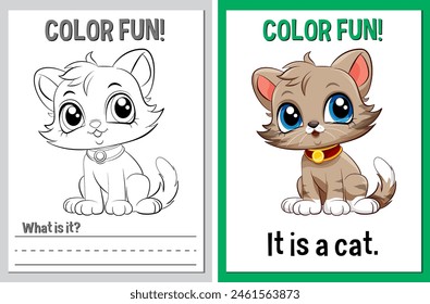 Coloring book pages with cute cat illustrations