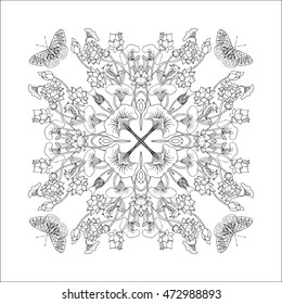 Coloring book pages. Floral Design pattern with flowers Lotus.