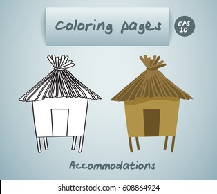Coloring book pages for kids : Accommodations : Vector Illustration