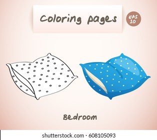 Coloring Book Pages For Kids : Bedroom : Pillow :  Vector Illustration