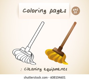 Coloring book pages for kids : Cleaning Equipment : Vector Illustration