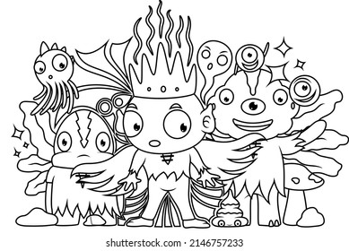 Coloring book pages for kids . cute cartoon monster collection