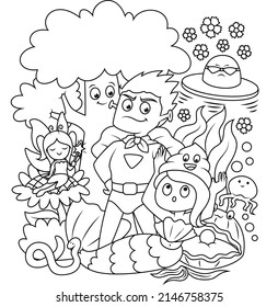 Coloring book pages for kids . cute cartoon monster collection