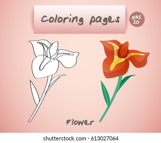 Coloring book pages for kids : Flower : Vector Illustration