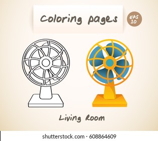 Coloring book pages for kids : Living Room : Fan : Vector Illustration