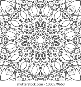 Coloring book pages. Mandala. Indian antistress medallion. Abstract islamic flower. Children's and adult anti-stress coloring book. White background, black outline. Vector stock illustration