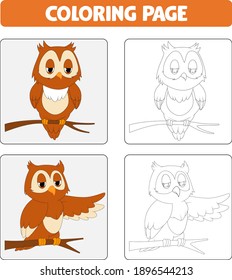 Coloring Book Pages Owl Cartoon Illustration Stock Vector (Royalty Free ...