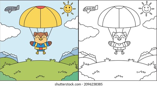 Coloring book or coloring pages of paratrooper owl