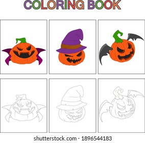 Coloring book pages pumpkin halloween cartoon	
