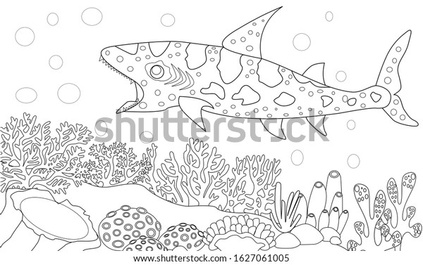 coloring book pages underwater fish life stock vector