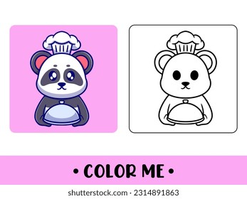 Coloring book panda chef. Cute cartoon character. education for kids