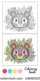 Coloring book panda page game.Color images and outline black.Child and adults antistress.Vector illustration.