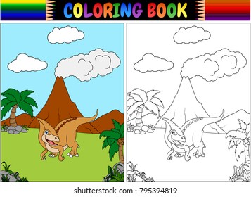 Coloring book with parasaurolophus cartoon