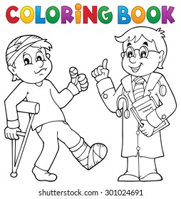 Coloring book with patient and doctor - eps10 vector illustration.