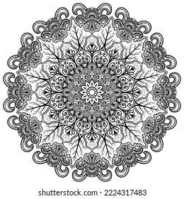 Coloring book patterns in mandala style for Henna, Mehndi, tattoos, decorative ornaments in ethnic oriental style page.