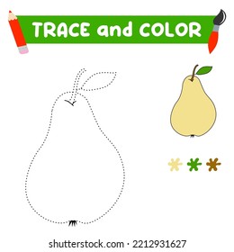 Coloring book with a pear. Yellow pear. Education and entertainment for preschool children. Trace and color it