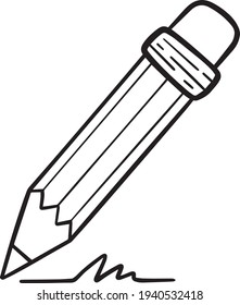 Coloring book pencil with a rubber black and white vector clipart 
