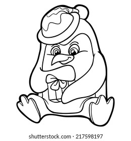 Coloring book (penguin and gift)